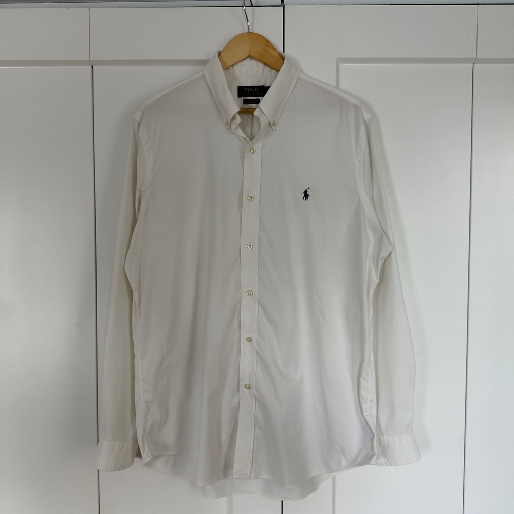 Modern Mens Large Polo Ralph Lauren Button Down White Dress Shirt